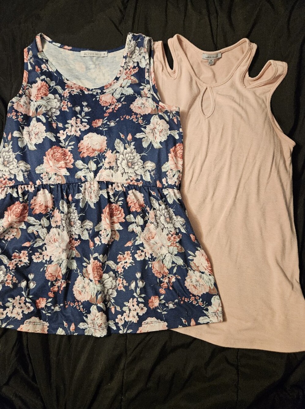 white birch Peach Tank Top And Michele Mae Navy Floral Top with Pink Blooms